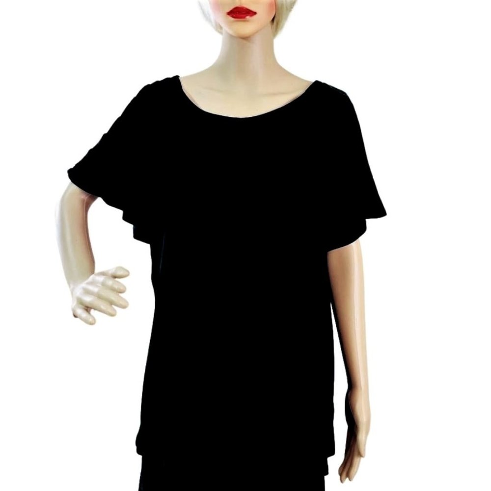 Cable & Gauge Top Women Black Short Bell Sleeve Scoop Neckline Blouse Size 2X